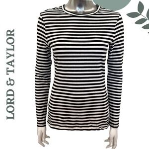 🛍️3/$40 Lord & Taylor Organic Cotton Striped Long Sleeve Top White Navy Size XS